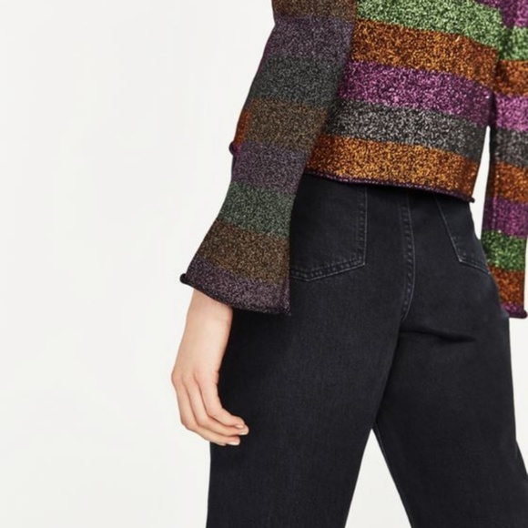Zara NWT Blogger Fave Metallic Stripe Long Sleeve - Picture 4 of 8
